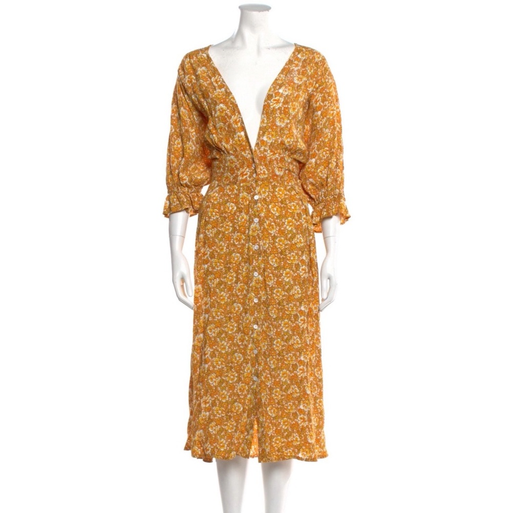 Faithfull The Brand Orange Floral Midi Dress